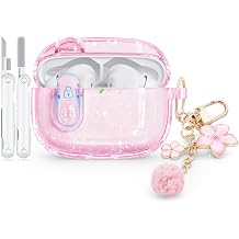 Clear Case for JBL Vibe Beam 2 2025/ JBL Vibe Beam 2023 with Safety Lock,Soft TPU Protective Cover with Cleaner Kit and Bling Keychain for JBL Vibe 200TWS 2022 for Women Girls-Glitter Pink