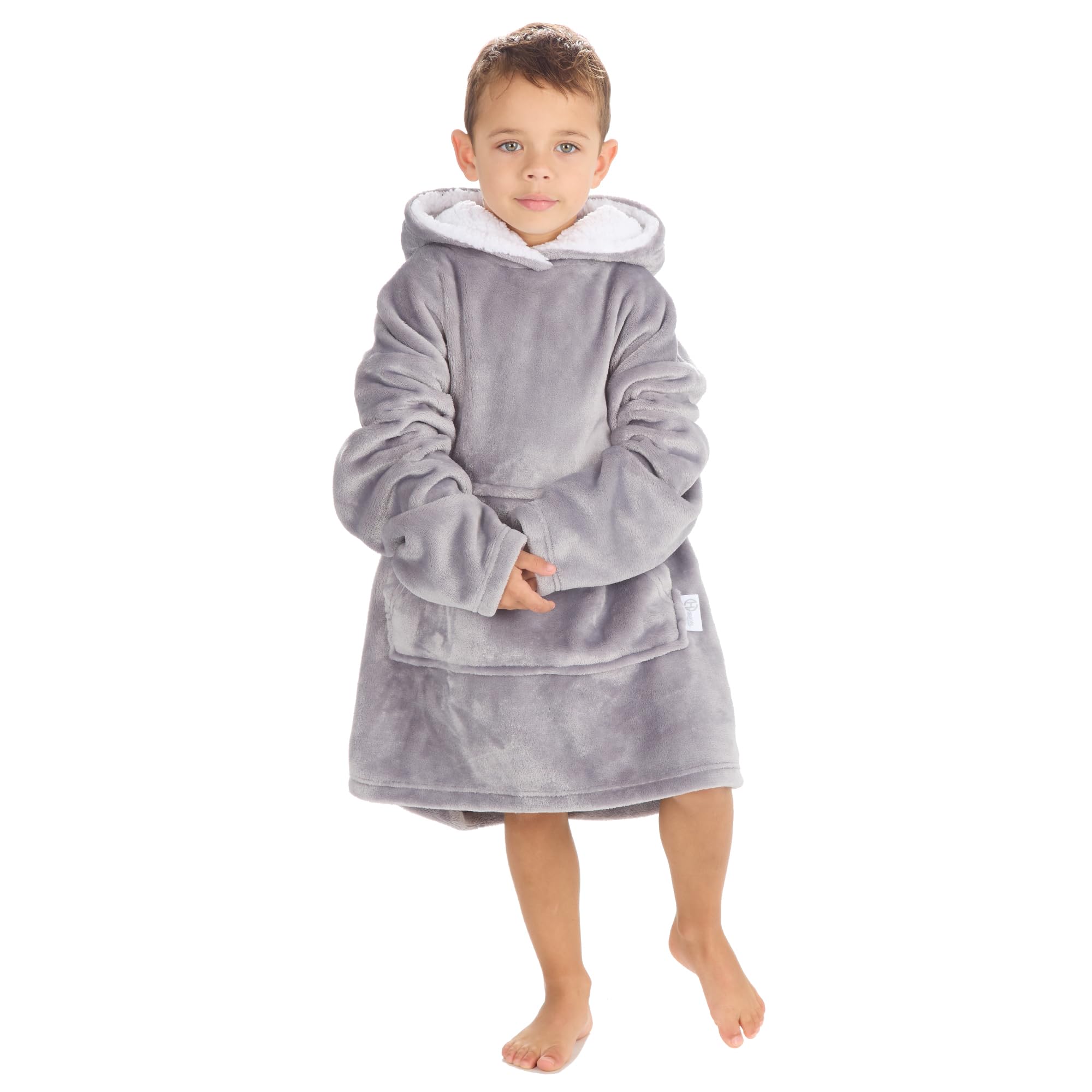Panzy Baby Toddler Children Oversized Blanket Hoodie Comfy Wearable Blanket Hoodie with Large Pockets for kids Boys & Girls (Silver, 3 Years - 6 Years)