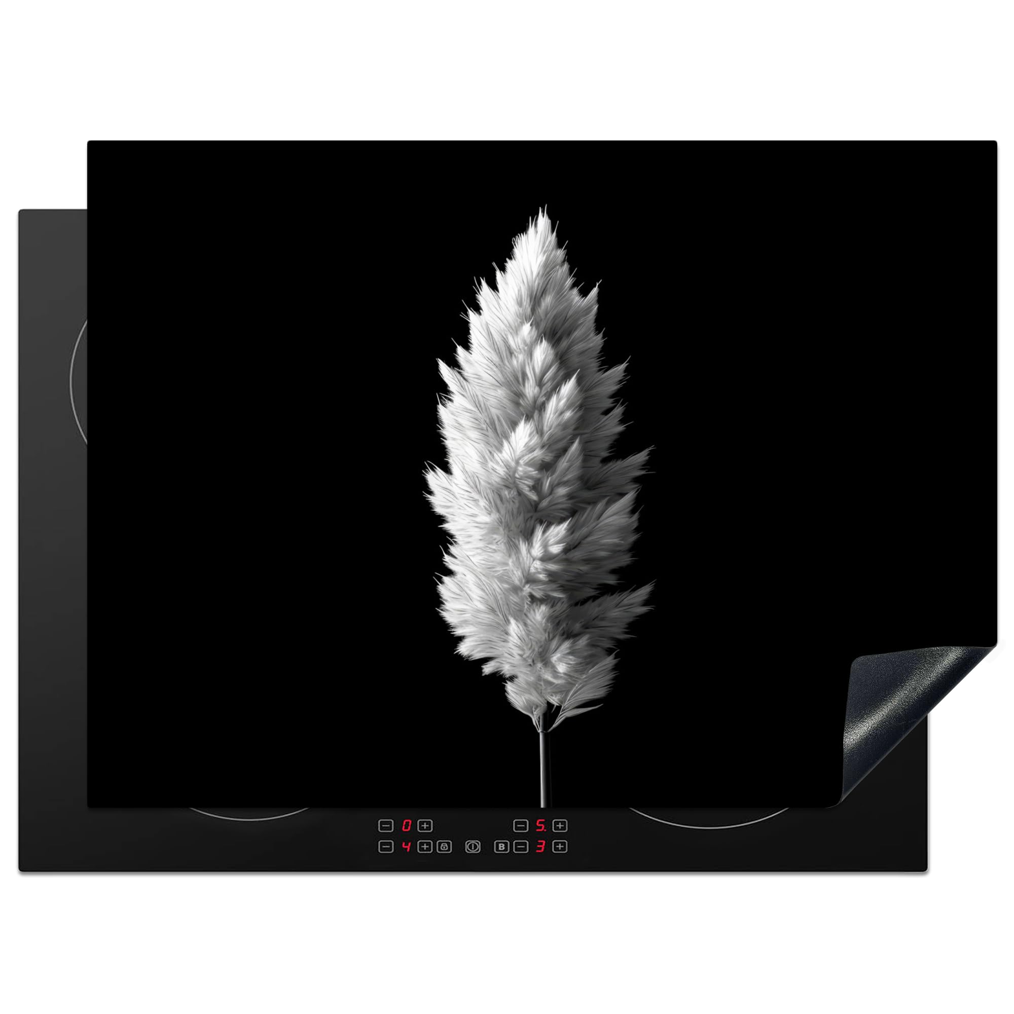 KitchenYeah© Induction Hob Protector Mat 20.5"x27.6" / 70x52 cm Stove Cap Top Cover Kitchen Cooker Covers for Electric Hobs Vinyl Pampas Grass - Black and White - Plants