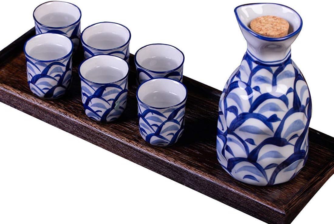 Sake Set Japanese with Tray 6 Piece Sake Cup Set Traditional Porcelain
