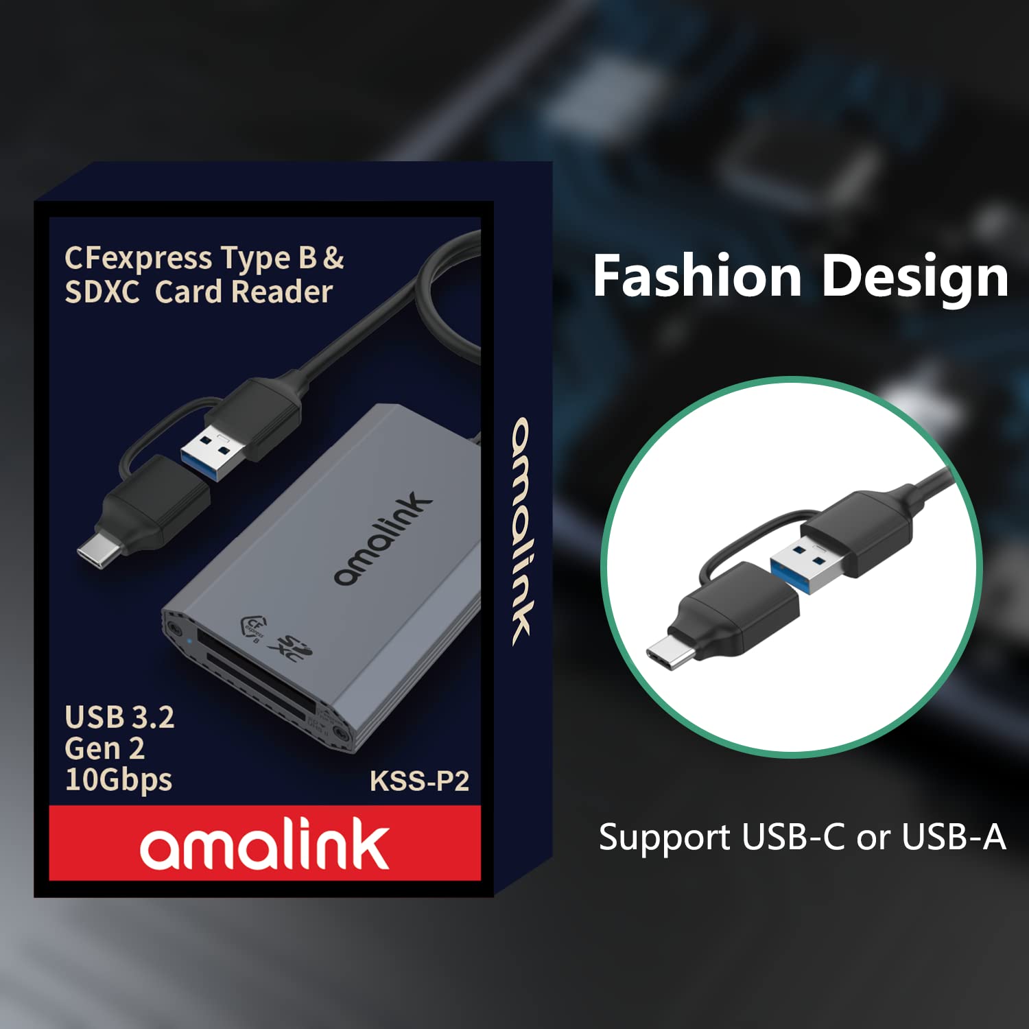 CFexpress Typ B/SD USB 3.2 GEN 2 Kartenleser, amalink Dual Slot CFexpress Typ B Speicherkartenleser Adapter mit USB A/USB C Anschlüssen. Unterstützt CFexpress Typ B SD4.0 UHS-II Speicherkarten