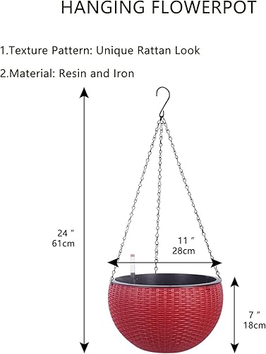 Miniatura 9 de Vencer Macetas colgantes redondas de resina de 11 pulgadas, cesta colgante de riego automático para plantas de interior y exterior, macetas