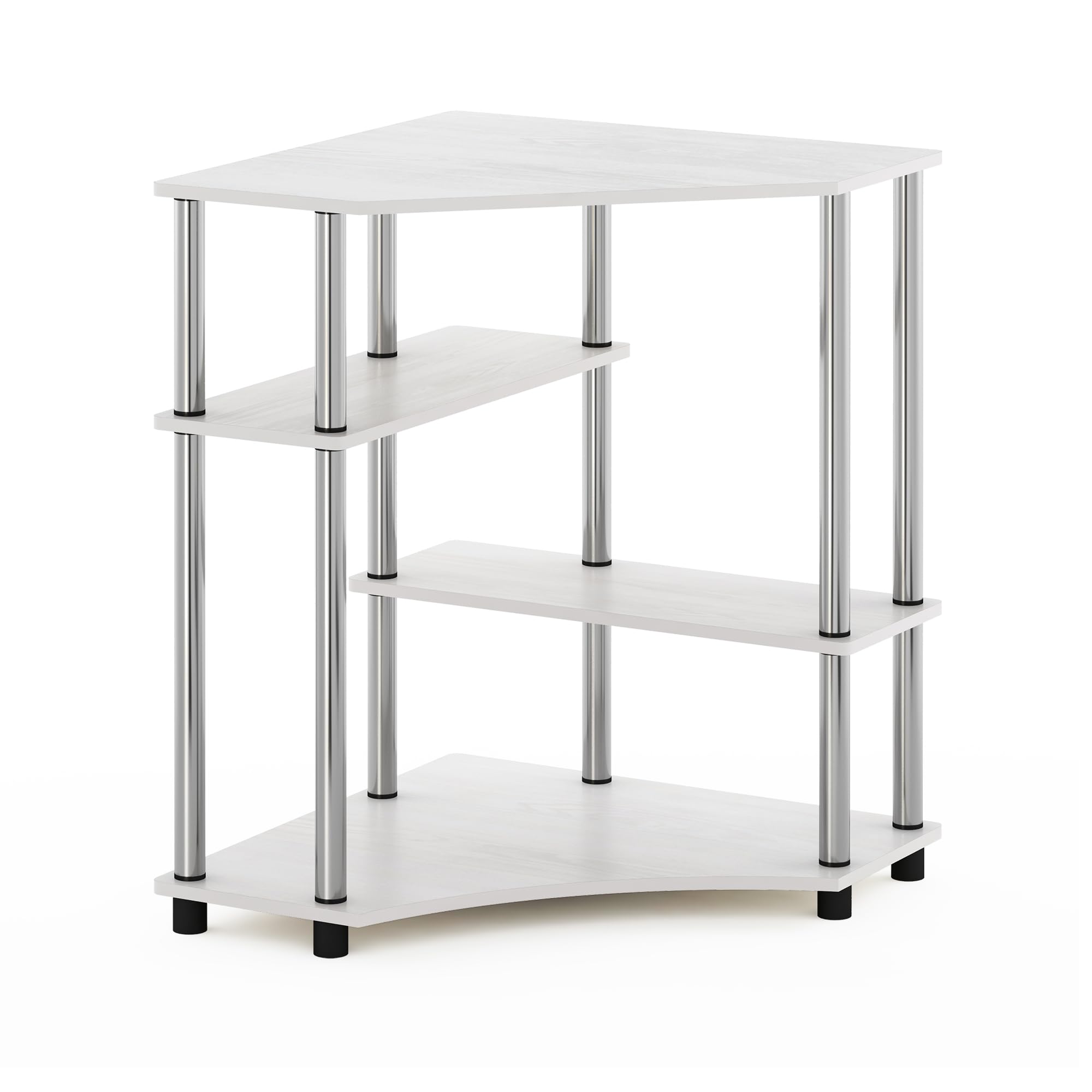 Furinno Turn-N-Tube Escritorio esquinero Que Ahorra Espacio con estantes, Engineered Wood, Roble Blanco/Acero Inoxidable, 79 (W) x 72.4 (H) x 57.2 (D) cm