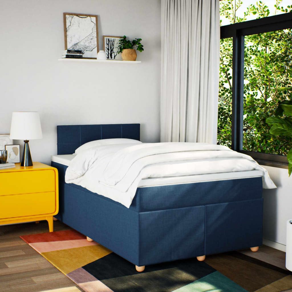 Owox Cama con somier de 120 x 200 cm, color azul, con colchón de muelles ensacados LED y cojín extraíble para jóvenes, invitados y dormitorios