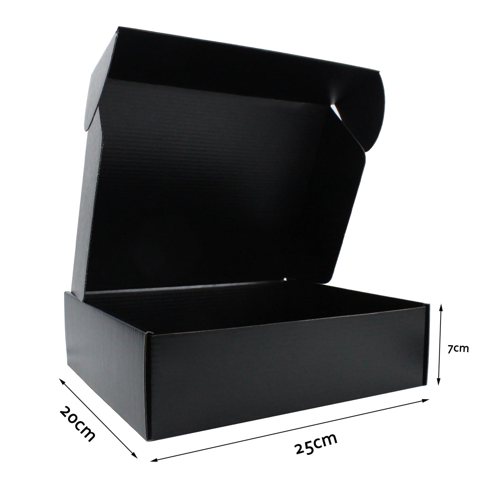 25 x 20 x 7 cm Caja postal plegable negra – cartón reciclable – negro por dentro y por fuera – para regalos, sets de joyería, chocolates y manualidades – pack de 25