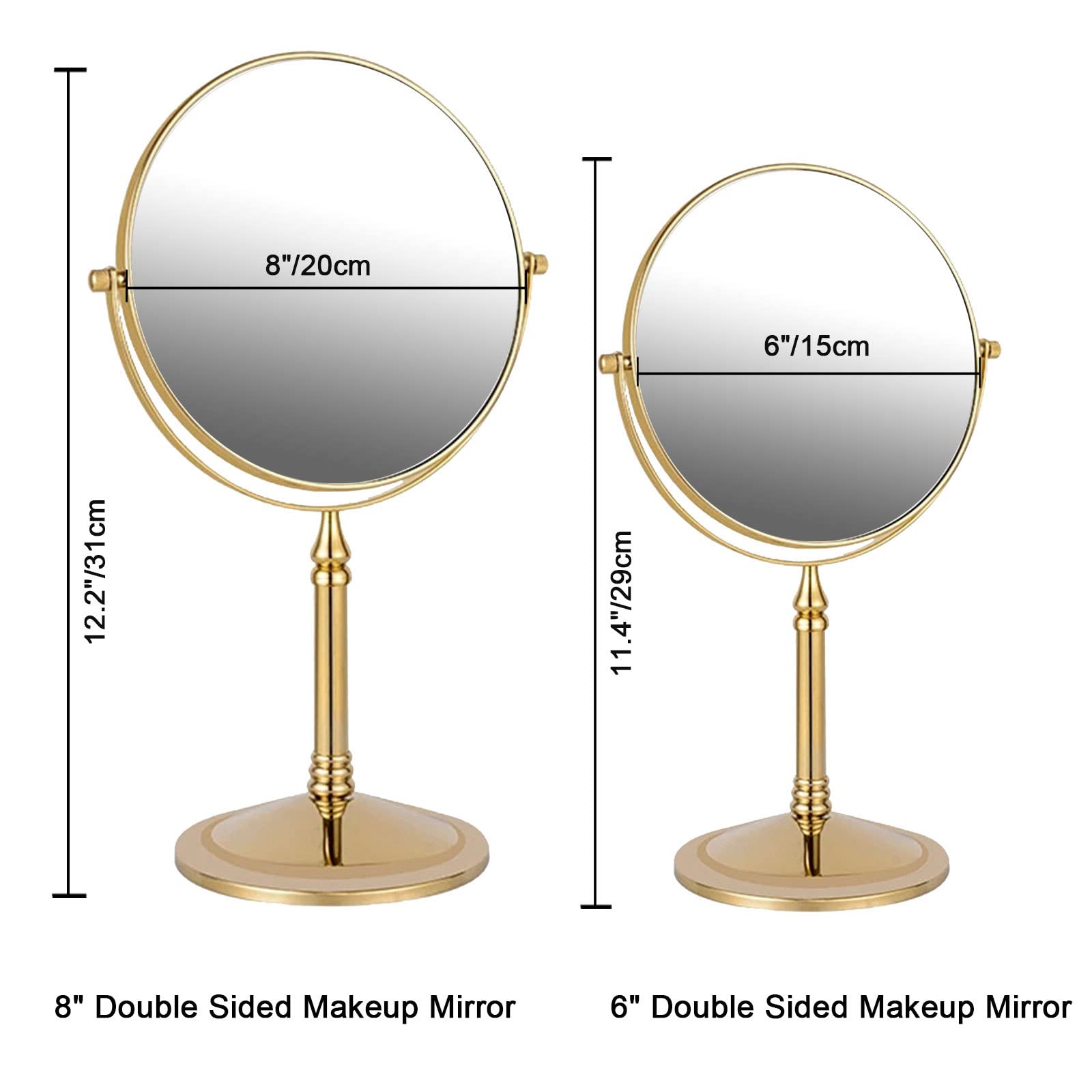 Großer doppelseitiger 1X/3X Schminkspiegel, 360 Grad schwenkbarer 3X Vergrößerungsspiegel, Kosmetikspiegel mit Standfuß und abnehmbarem Fuß, Chrom-Finish,Gold-8"