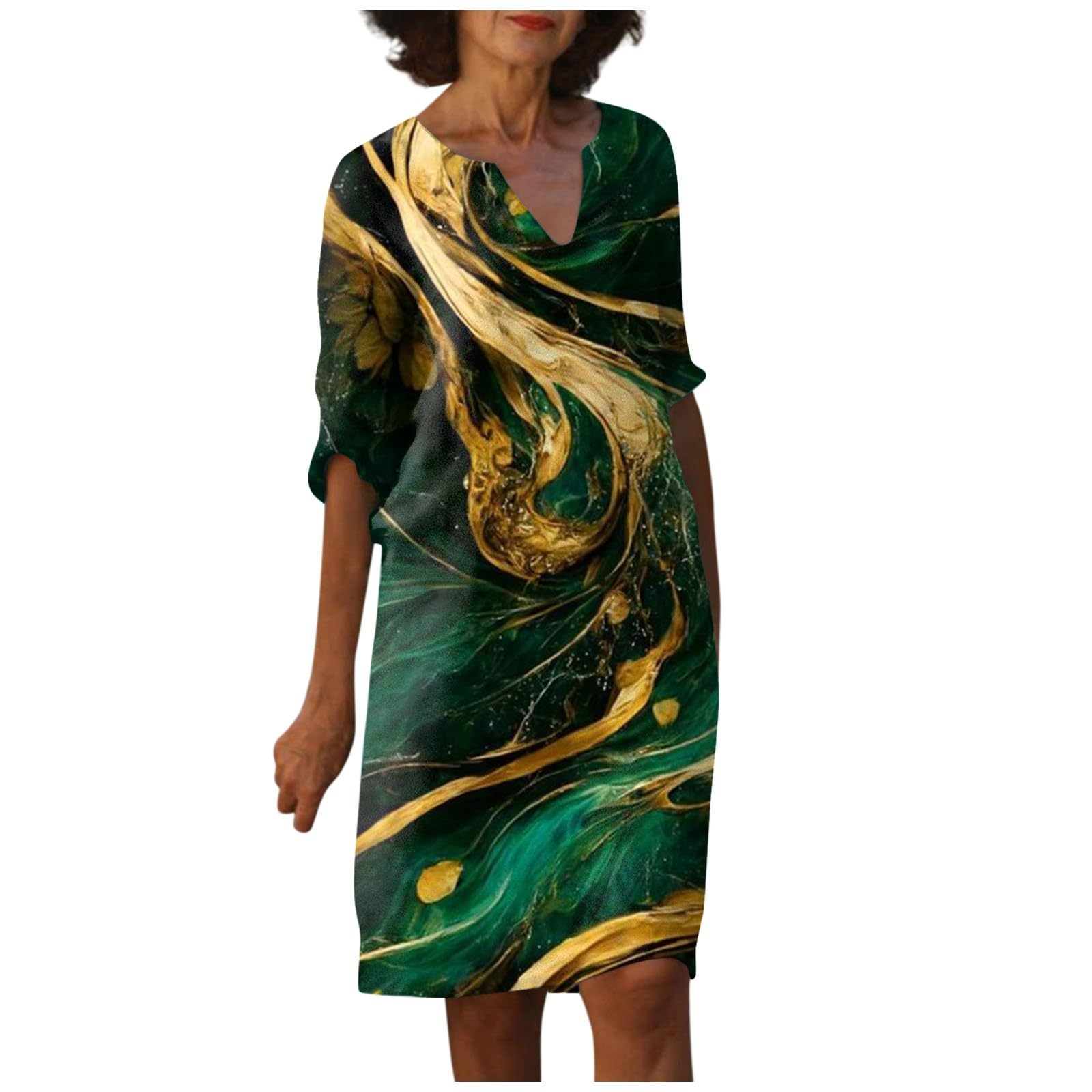 GenericWomen's Summer Fashion Casual Floral Print V-Neck Half Sleeve Dress