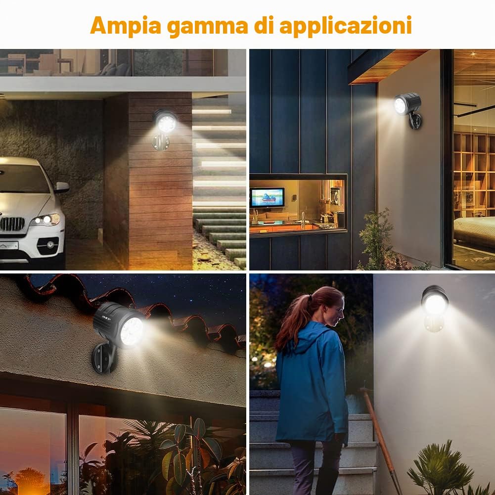 Luci di sicurezza per esterni con sensore di movimento, faretti PIR da 6 LED 1000 lumen senza fili con telecomando, faro anti-intrusione IP65 impermeabile da 6000K per garage, cortile