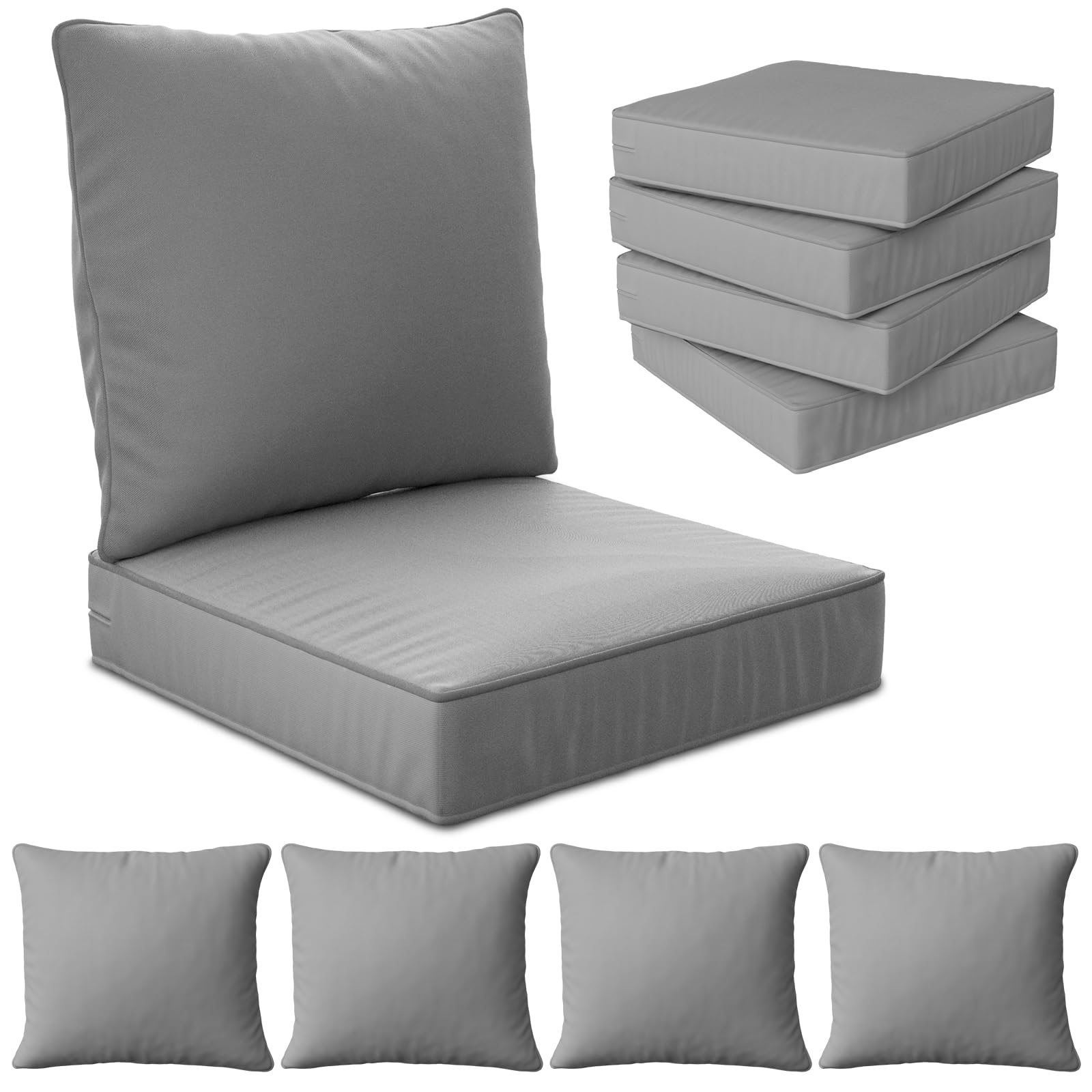 Suionryorid 22" x 22" x 6" Outdoor Deep Seat Cushions Set - 4 Set Waterproof & Fade Resistant Patio Furniture Replacement Cushions, Non-Slip Outdoor