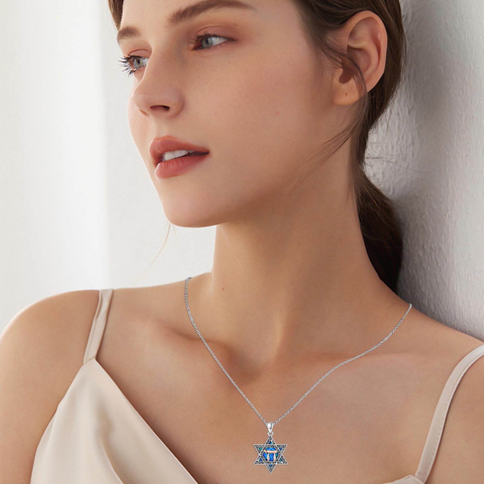 Collana a forma di stella di David, in argento Sterling 925, con ciondolo a forma di stella di David, con ciondolo a forma di stella di David, per uomo e donna