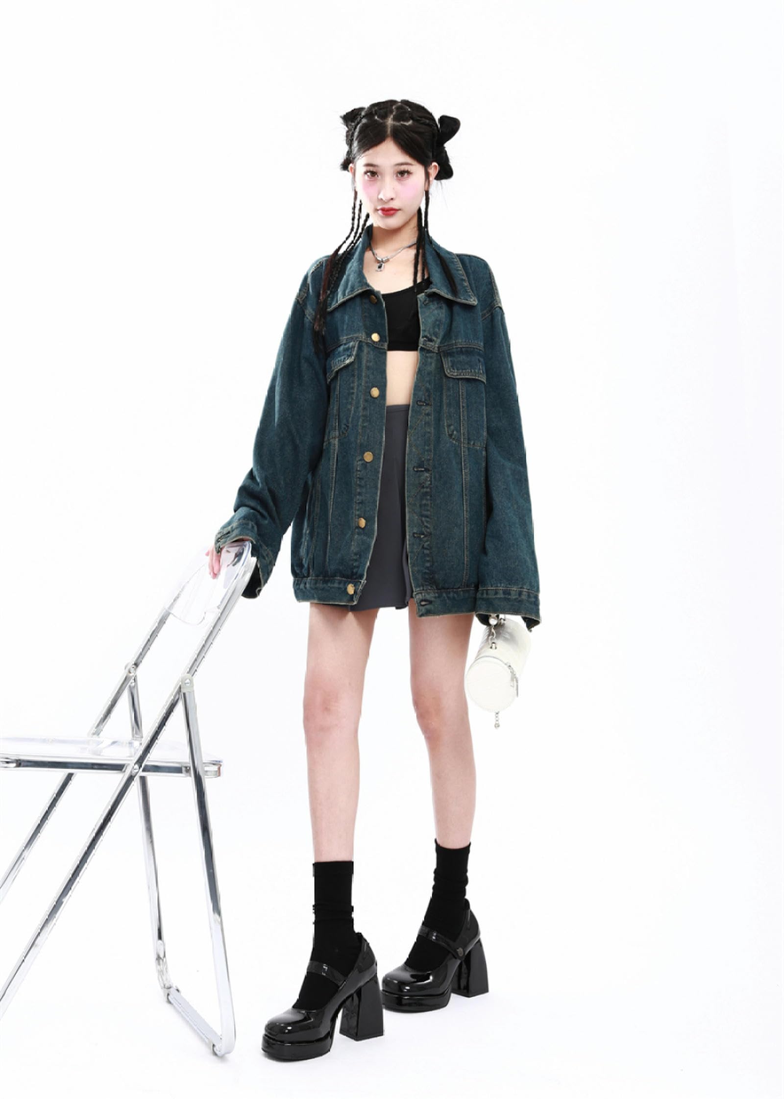 Chaquetas vaqueras retro americanas gran tamaño mujer moda coreana Y2K
