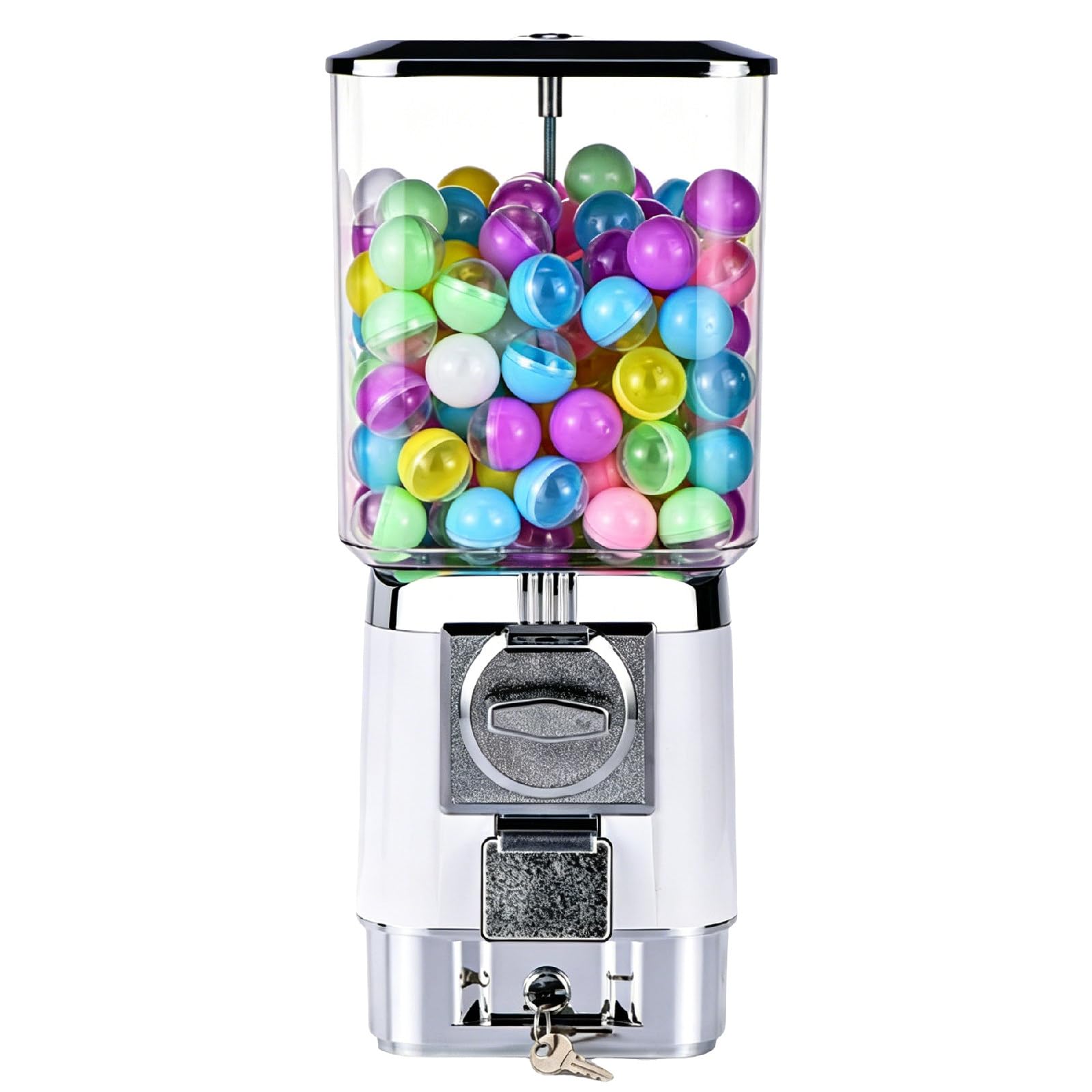 Sushangmao Gumball Machine For Kids, Candy Vending Machines, Customizable For One Size (25-35mm / 1-1.38"), Pure Mechanical Coin-Op – Includes 100 Balls & 50 Tokens For Home Or Game Stores white