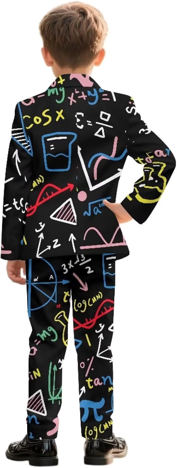 AFPANQZ Boys' 2 Piece Formal Suit Set, Single Button Notched Lapel Jacket Coat & Straight Leg Dress Pants with Pockets
