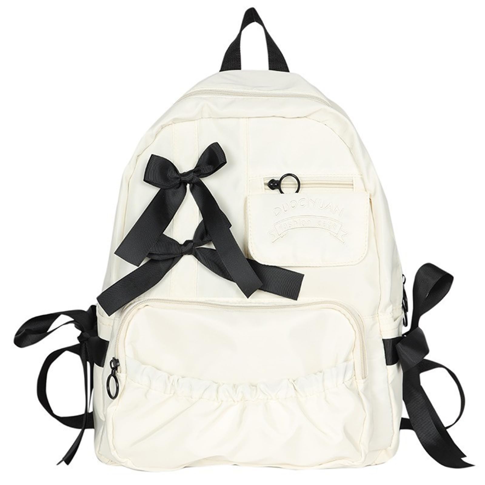 Tasber Women's White Fashion Bowknot School Bag For Teenager Girls, Laptop Rucksack Backpack With Bowknot Decoration Water Resistant Backpack Pleated Rucksack Casual Daypack (White)
