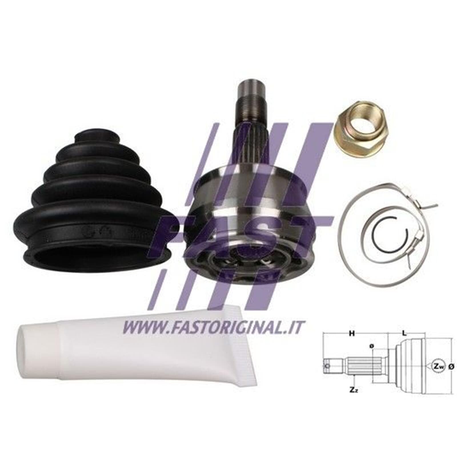 FAST Kit giunti, Semiasse FT25055K Compatibile con: ALFA ROMEO MITO, FIAT GRANDE PUNTO, IDEA, PUNTO, PUNTO Kasten/Schrägheck, STILO, LANCIA MUSA, YPSILON, OPEL CORSA D, PEUGEOT 206 Schrägheck