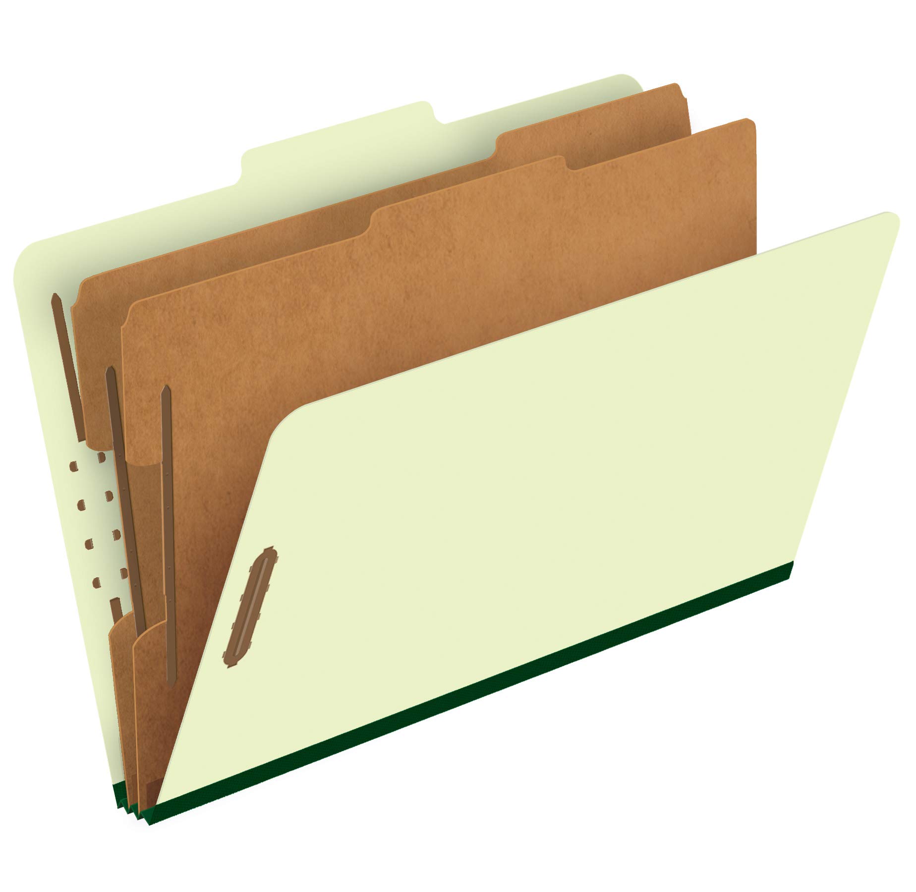 Pendaflex Pressboard Classification File Folders, 2 Dividers, 2" Embedded Fasteners, 2/5 Tab Cut, Legal Size, Light Green, Box of 10 (17176EE)