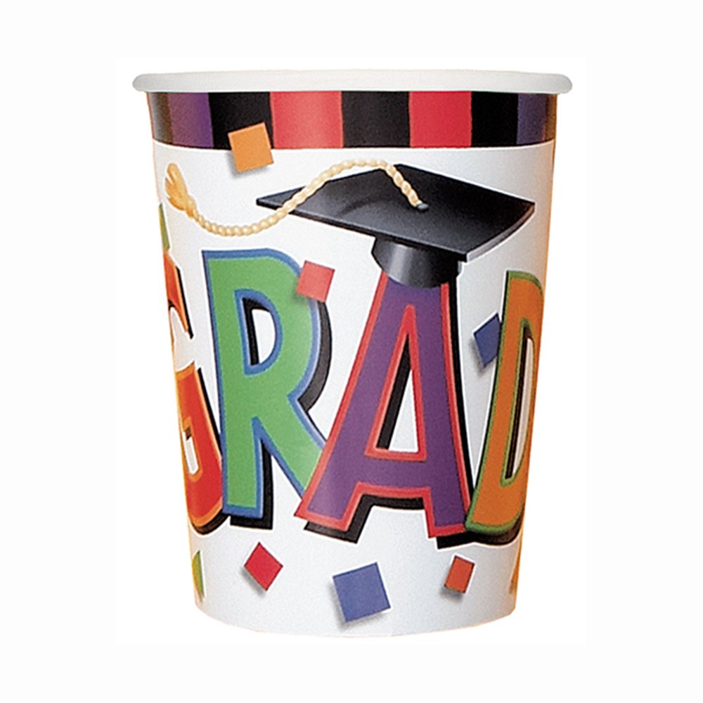 9oz Colorful Confetti Graduation Paper Cups, 8ct
