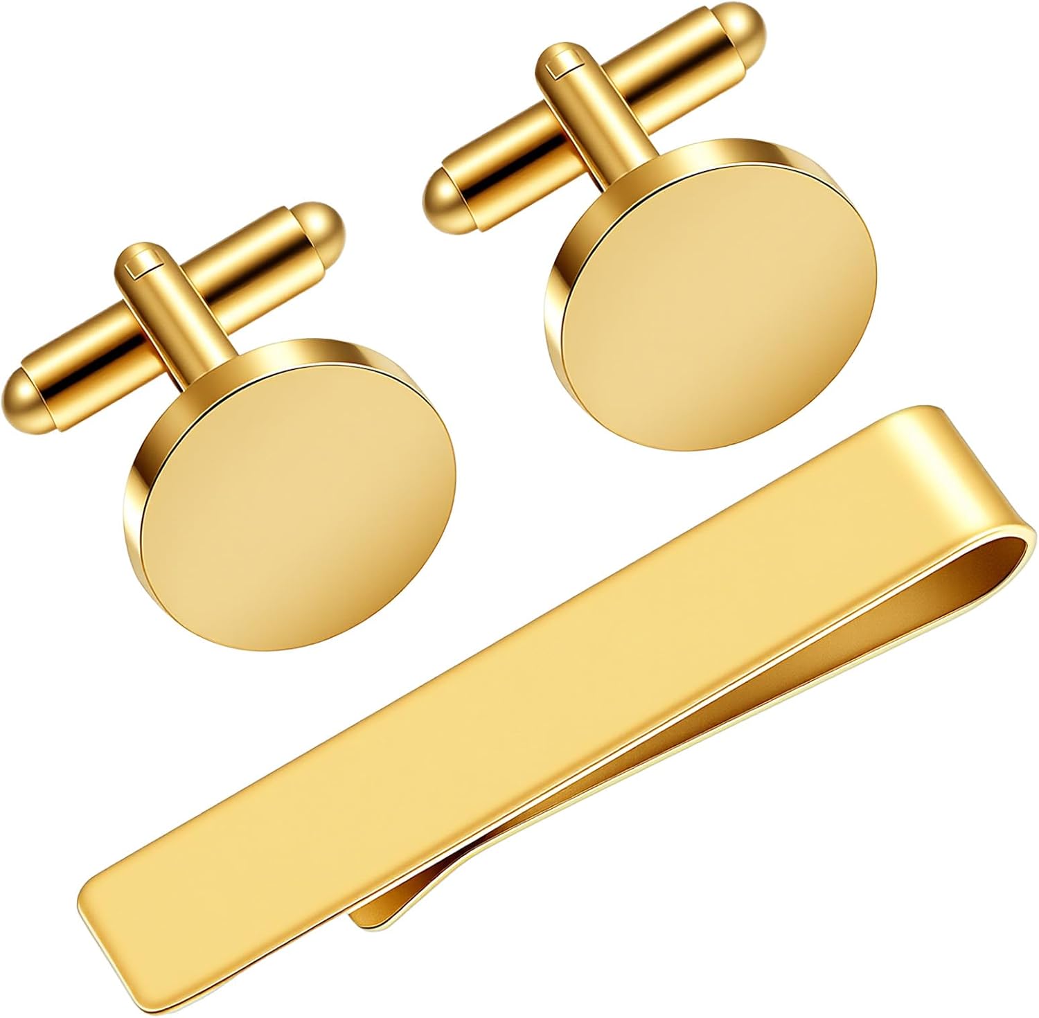 3Pcs Gold Tie Clip and Cufflink Set for Men