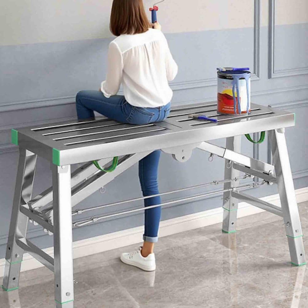 Plataforma Trabajo Plegable Portátil, Taburete de andamio de Acero portátil y de Altura Ajustable, Ideal para Uso doméstico y en reformas, Carga Máxima 400kg,001,140 * 40