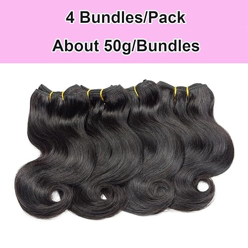 Miniatura 2 de 4 paquetes cortos de cabello humano ondulado de 8 pulgadas, extensiones de cabello virgen 10A, grado 10A, 100% sin procesar, para mujeres negras,