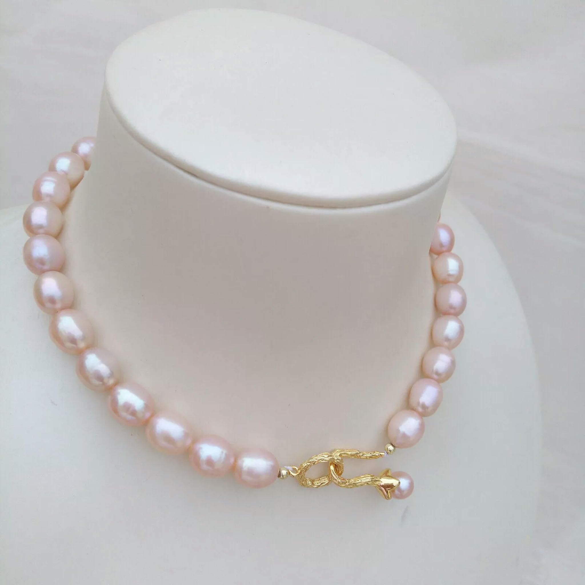 Collana di Perle Naturali Vere di Lavanda Rosa dei Mari del Sud da 17" in Oro 14k P