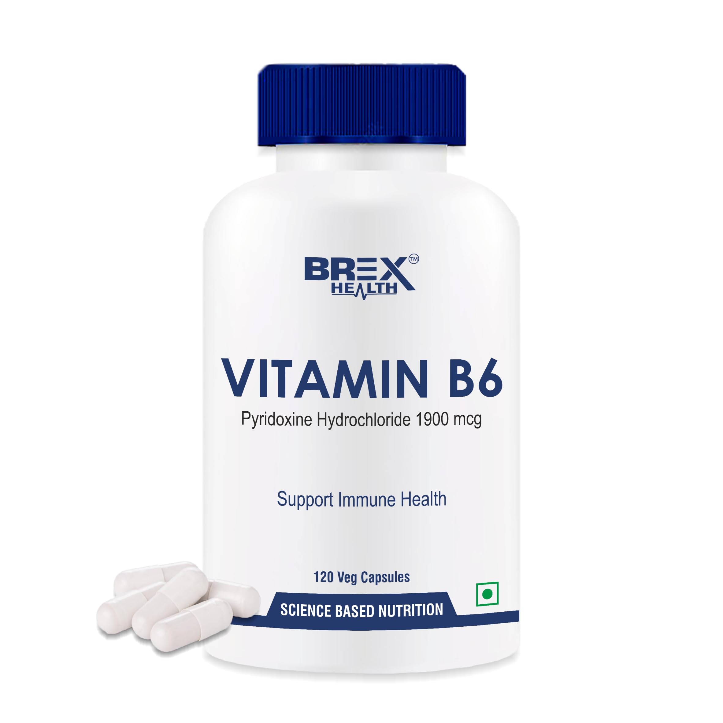 Brexhealth Vitamin B6 (Pyridoxine Hydrochloride) | Supports Immune Health - 120 Veg Capsules-image-37
