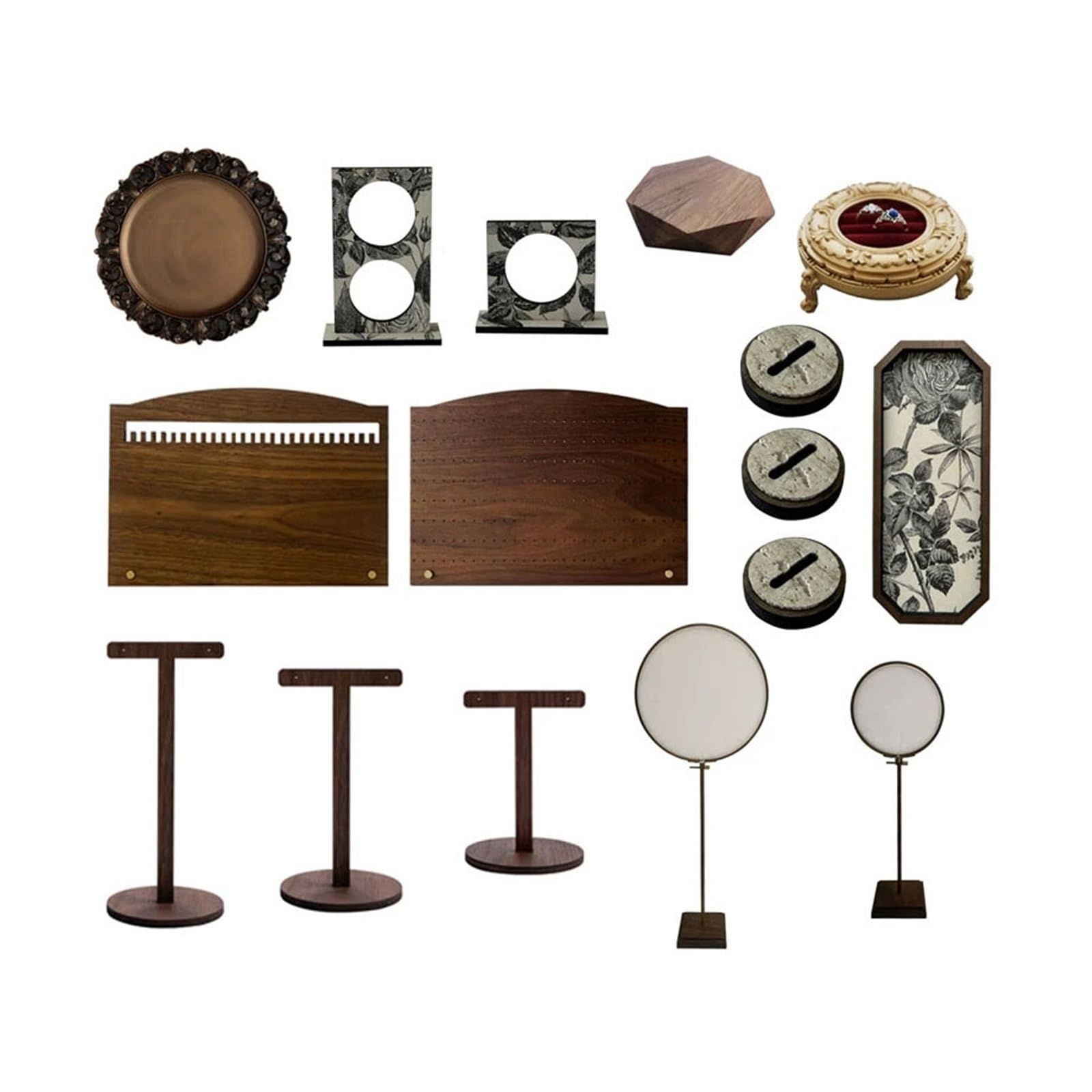 Stojak na biżuterię 16 Pcs Multi-Style Wooden Jewelry Display Kit