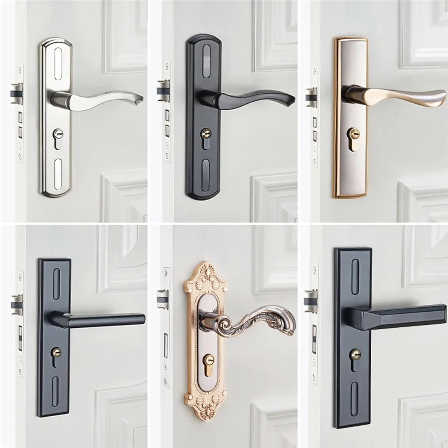 Door Hardware Universal Bedroom Lockable Door Lock, Aluminum Alloy Handle Adjustable Wooden Door Lock for Indoor Rooms Accessory 1Pcs(125-48)