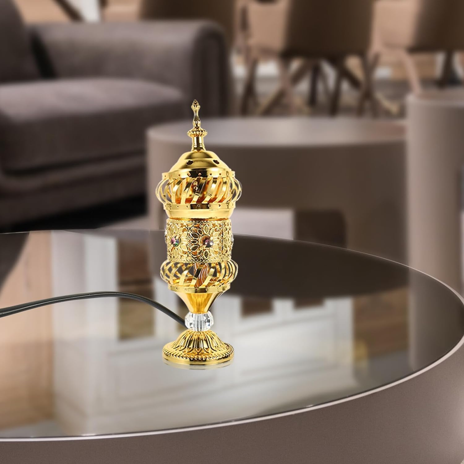 RCFINE Electric Incense Burner Bakhoor Metal Incense Burner Middle Eastern Style Arabic Incense Burner for Aromatherapy Yoga Spa Home Tabletop Decoration (Gold)