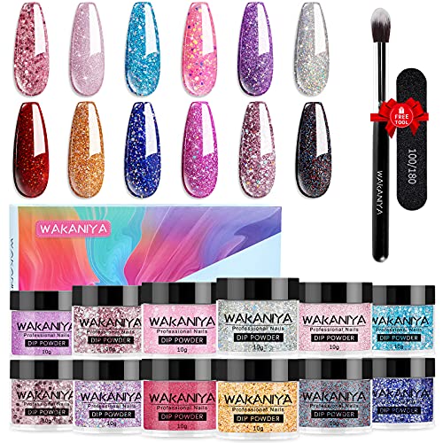 Dip Pulver Nagel Starter Kit, 8 Colors Pink Silver Glitter Dipping Powder Nails Set mit Bürste & Nagelfeile Nail Art…