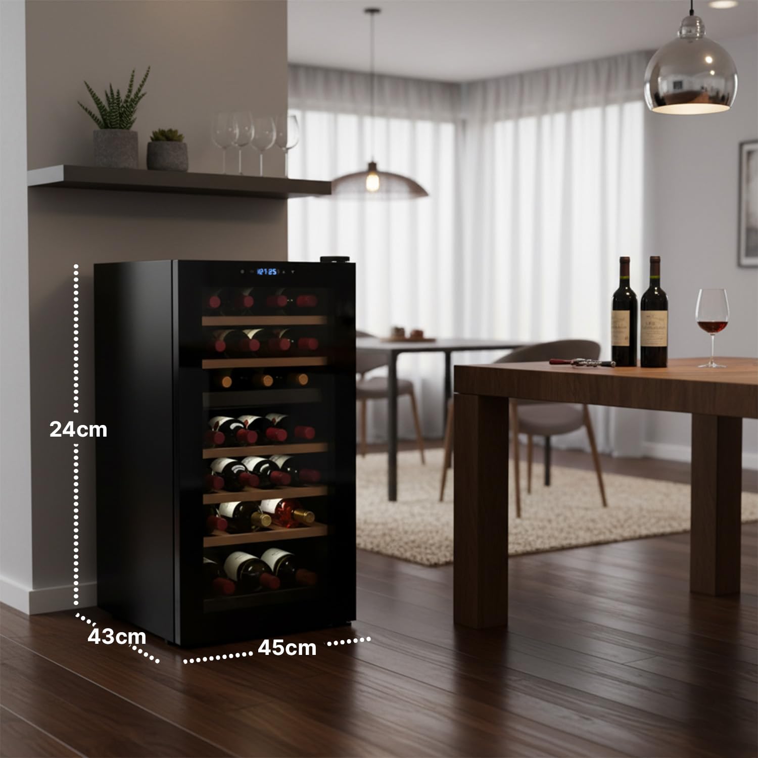 Wintem Vinoteca de vino refrigerada elegante – Doble temperatura personalizable, nevera termoeléctrica con pantalla LED táctil | Capacidad para 28 botellas de 82 l – Regalo de Navidad