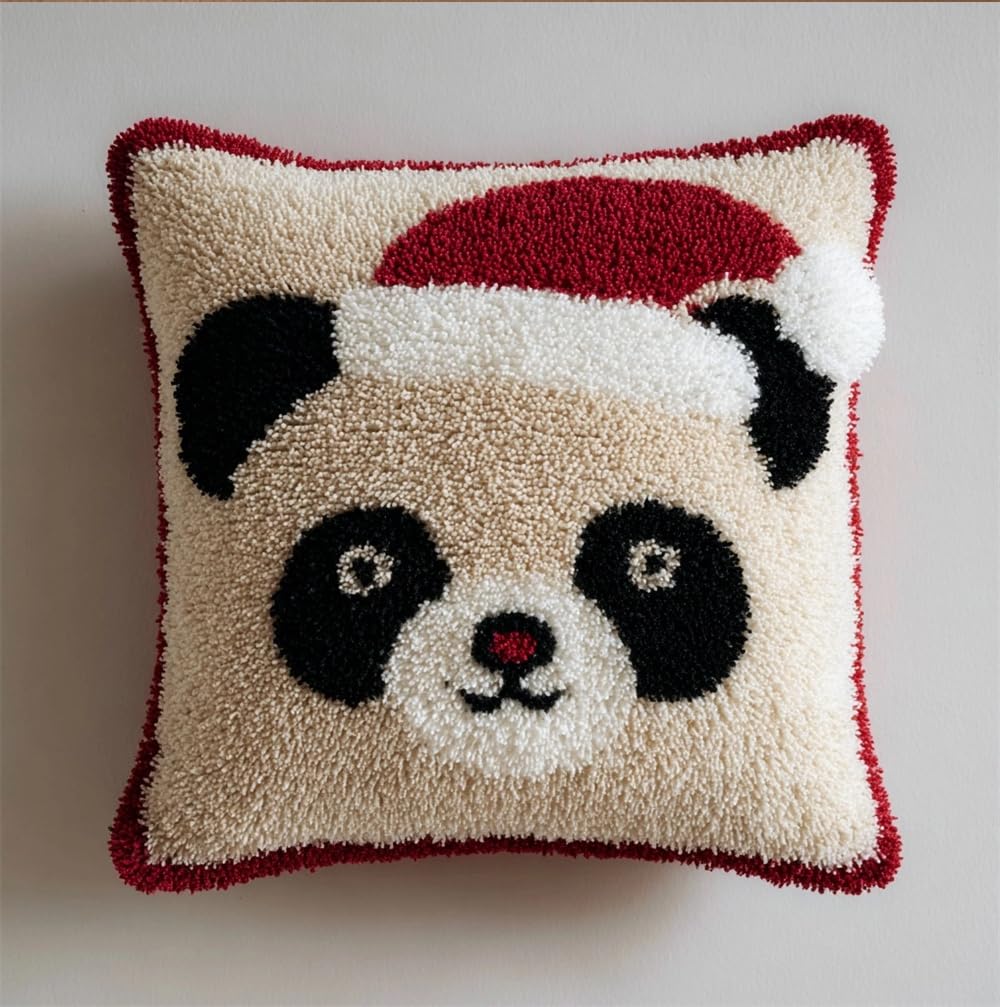 FWRTYCB Latch Hook Pillow Case Kits,Christmas Panda Latch Hook Kits Cushio