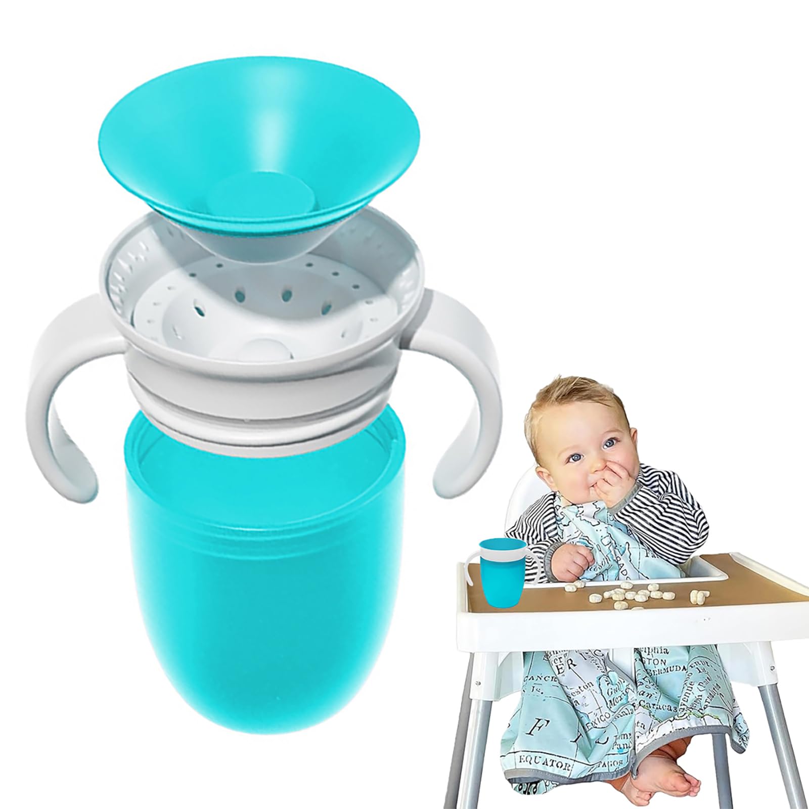 ToolHouse 360°Baby Trainer Cup, Silicone Drinking Cup, Spill-Proof Toddler Cup, Easy to Clean, with Handles, BPA Free, for Home and Travel (Blue)