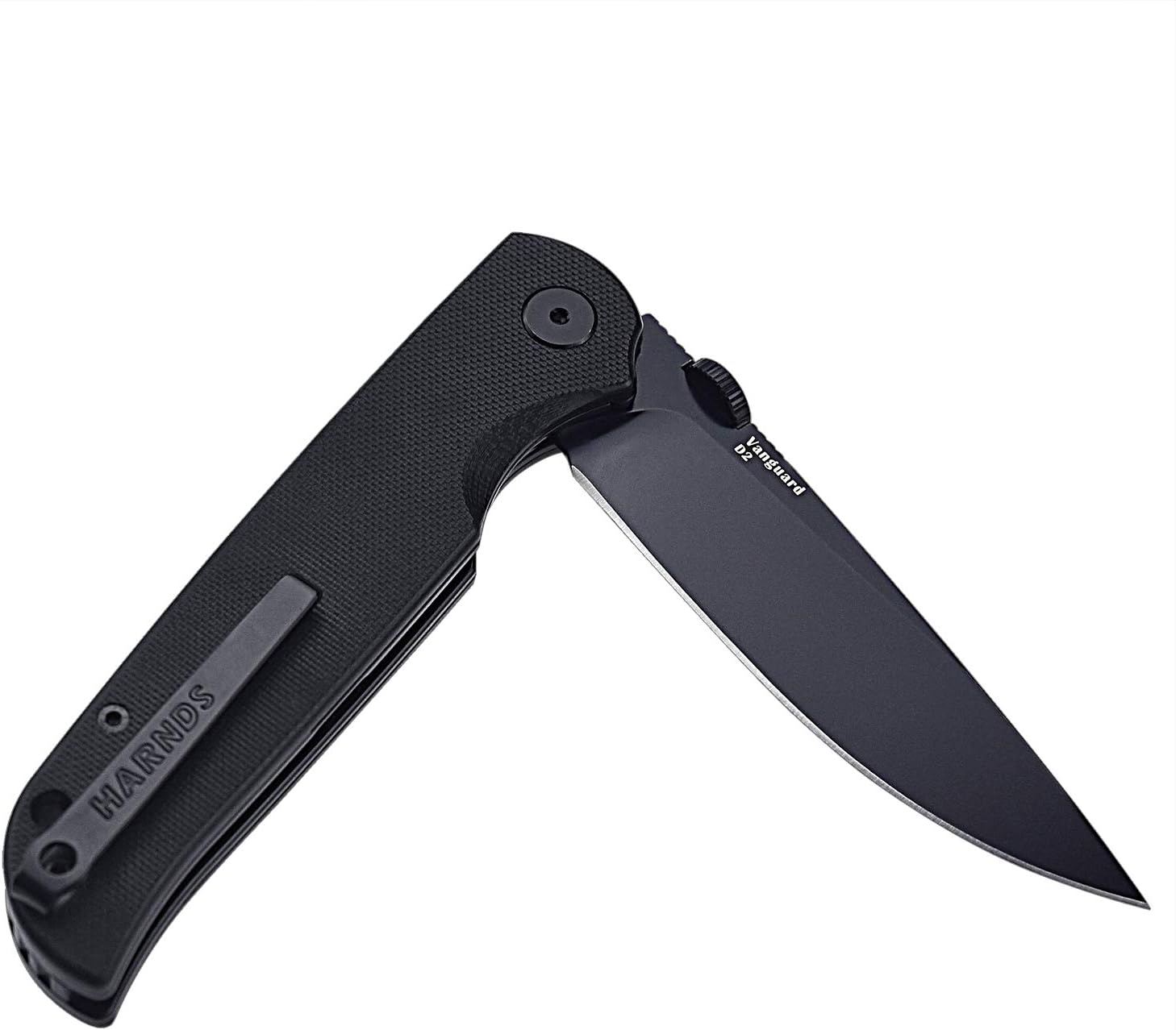 Harnds Folding Knife Compact EDC with D2 Steel Blade Pocket Knife G10 Handle with Thumb Stub Liner Lock and Reversible Pocketclip (black titanium+stonewash+black)