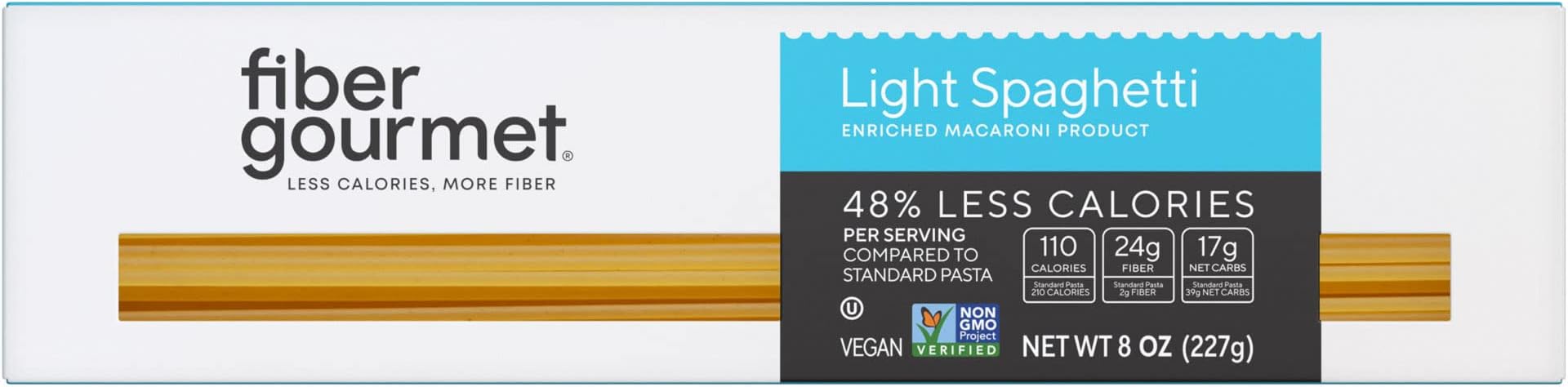 Fiber Gourmet Spaghetti Pasta, Low Calorie & Fiber-Rich Spaghetti Noodles, Made in Italy, Non-GMO, Kosher, Vegan, Zero Artificial Colors or Flavoring, 227g, Pack of 3