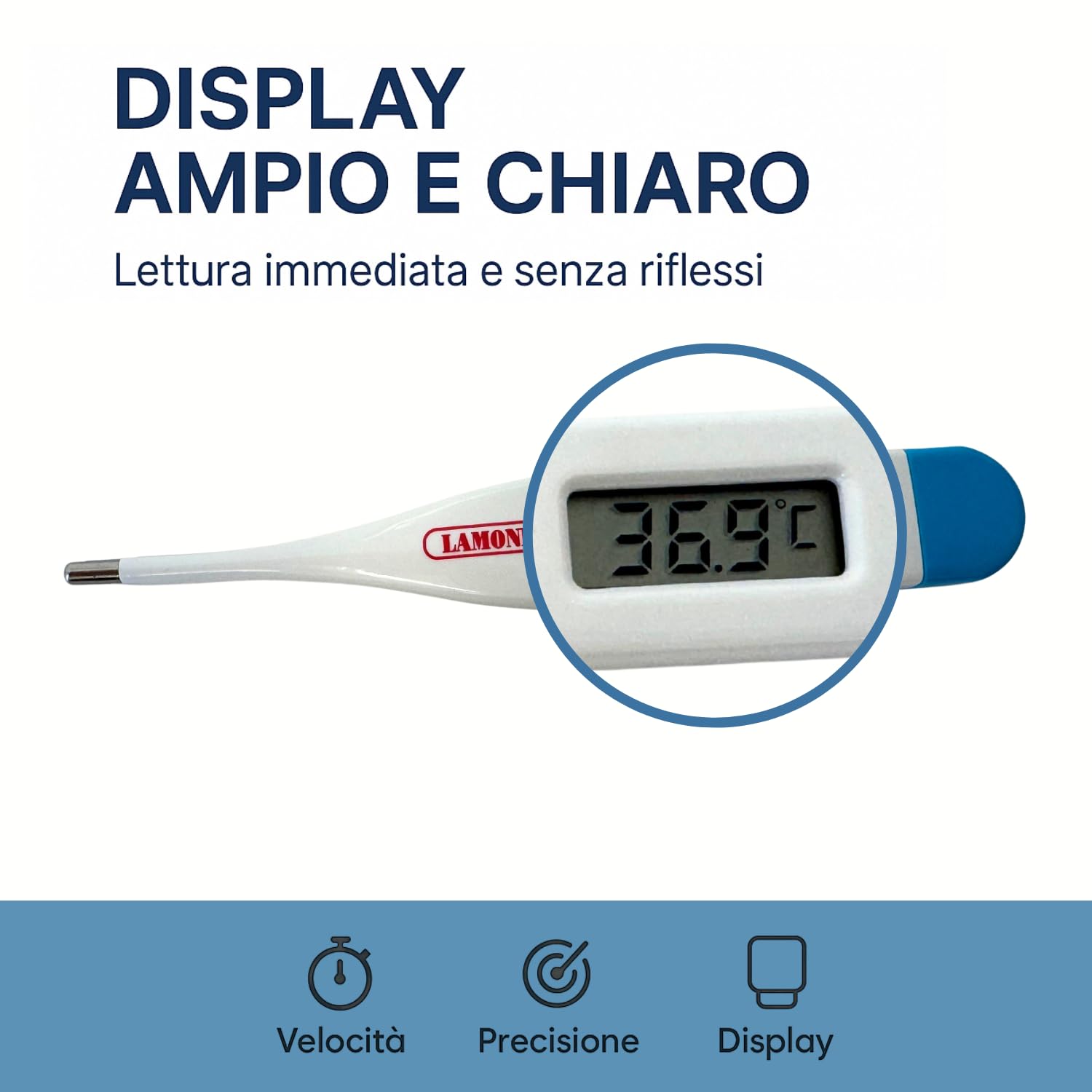Termometro Digitale, Certificato CE - Impermeabile e Preciso, Misura la Febbre in 60 Secondi, Display LCS e tasto On/Off - Segnale Acustico, Ideale per Adulti e Bambini - MC-101