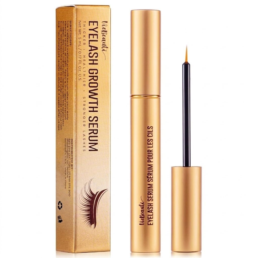 VieBeauti Lash Serum for Eyelash Growth: 5mL Eyelash Growth Serum with Advanced Formula to Boost Longer Fuller and Thicker Looking Lashes - Vegan & Cruelty-Free for Sensitive Eyes 5-Month Supply 0.17 Fl Oz (Pack of 1) Gold