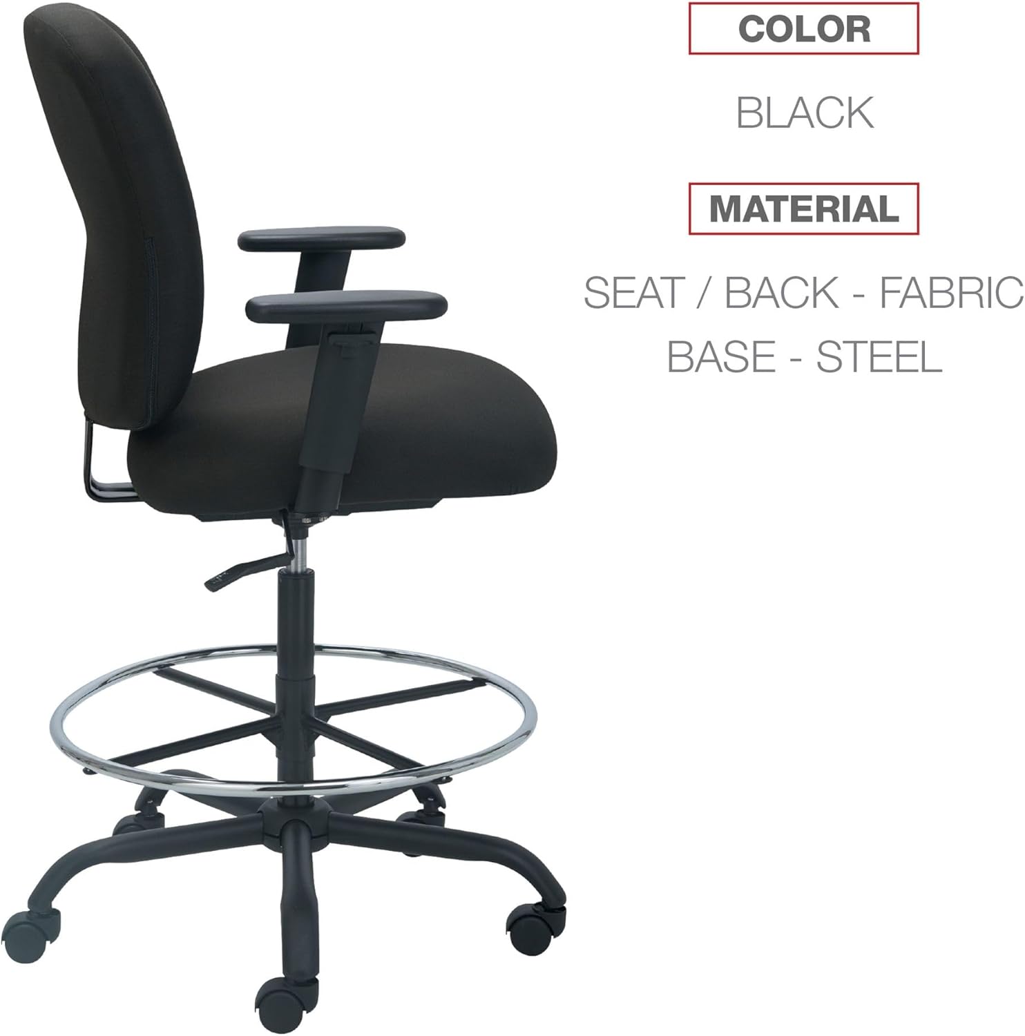 Alera ALE Mota Series Big and Tall Stool, Black