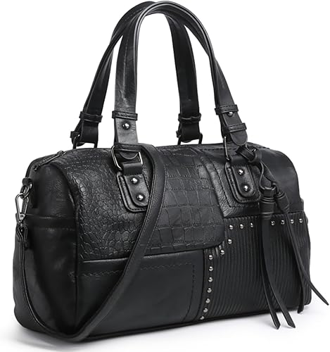 Dasein Bolso para mujer de cuero vegano suave, diseño de barril, grande, tipo "hobo", con asa superior, bolso de trabajo, de mano, de hombro