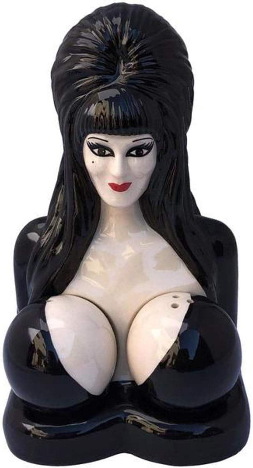 Official Elvira Mistress of the Dark Salt and Pepper Shakers, Ceramic, Combined Pepper and Salt Shakers