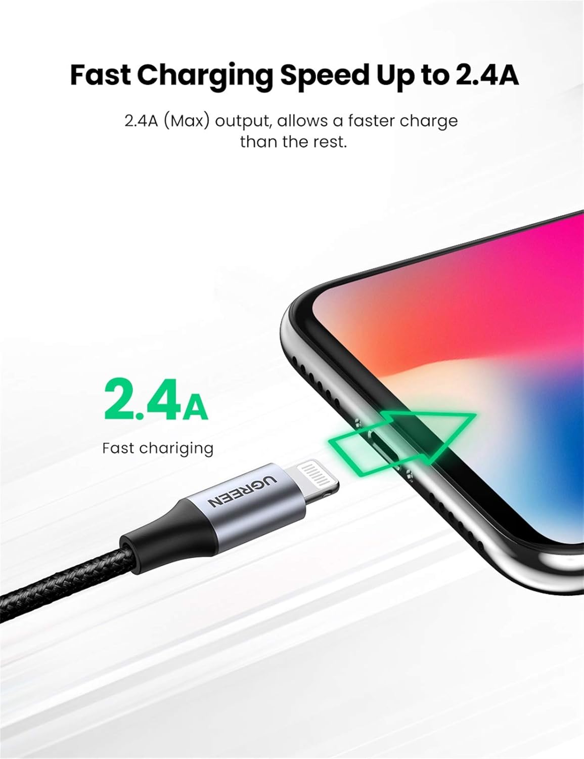 UGREEN Cable Lightning to USB 2.4A US199, 1m (Black)