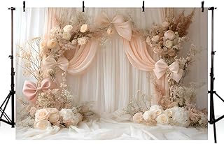 Telón de fondo de fotografía floral con lazo rosa, fondo de cortina de flores para niñas, fiesta de cumpleaños, boda, maternidad, retrato, decoración, accesorios para fotos
