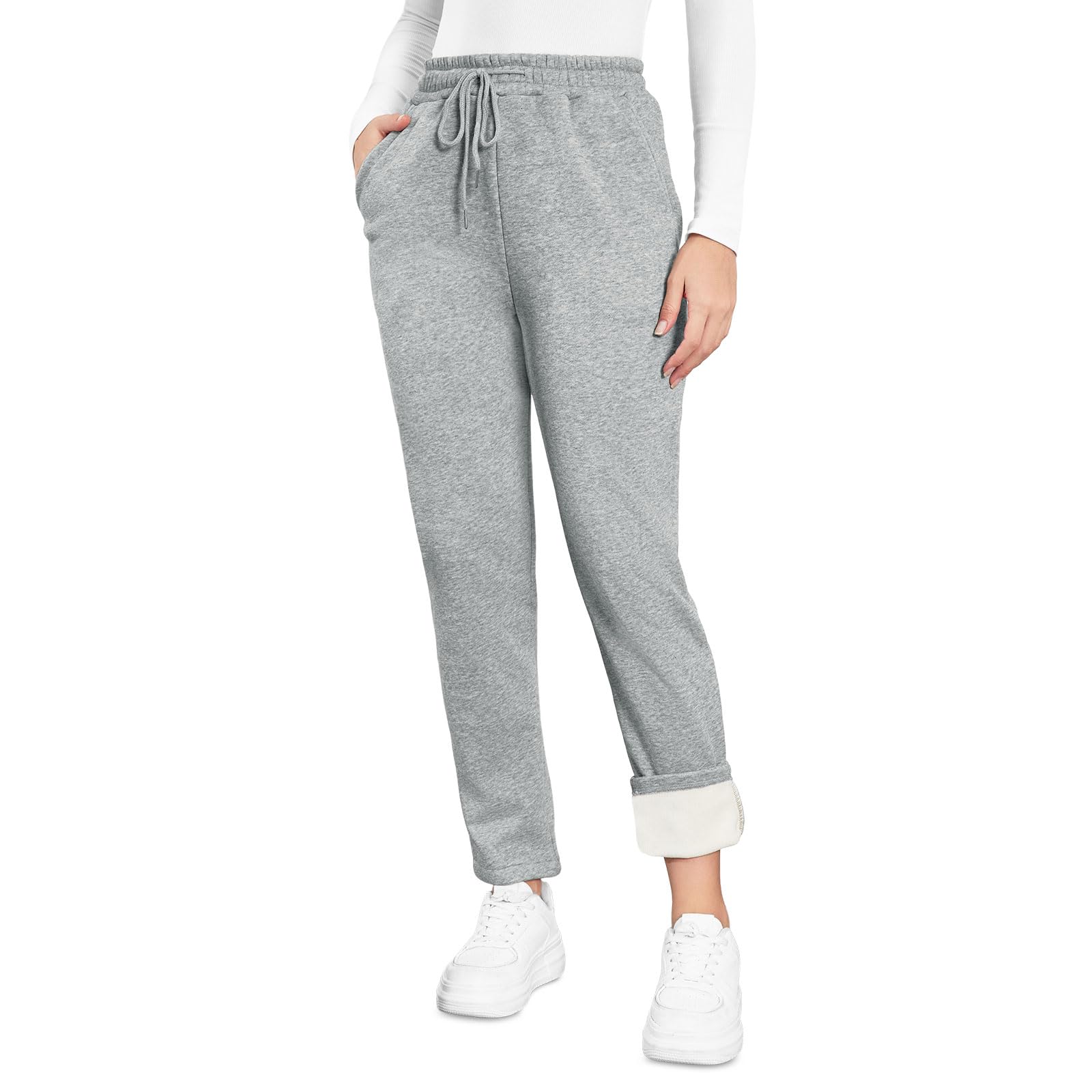 EDOTON Pantaloni da Jogging Donna Caldi Sportivi Pantaloni Termici Ispessiti in Pile Invernale Foderati con Tasche Pantaloni da Allenamento con Coulisse S-XL