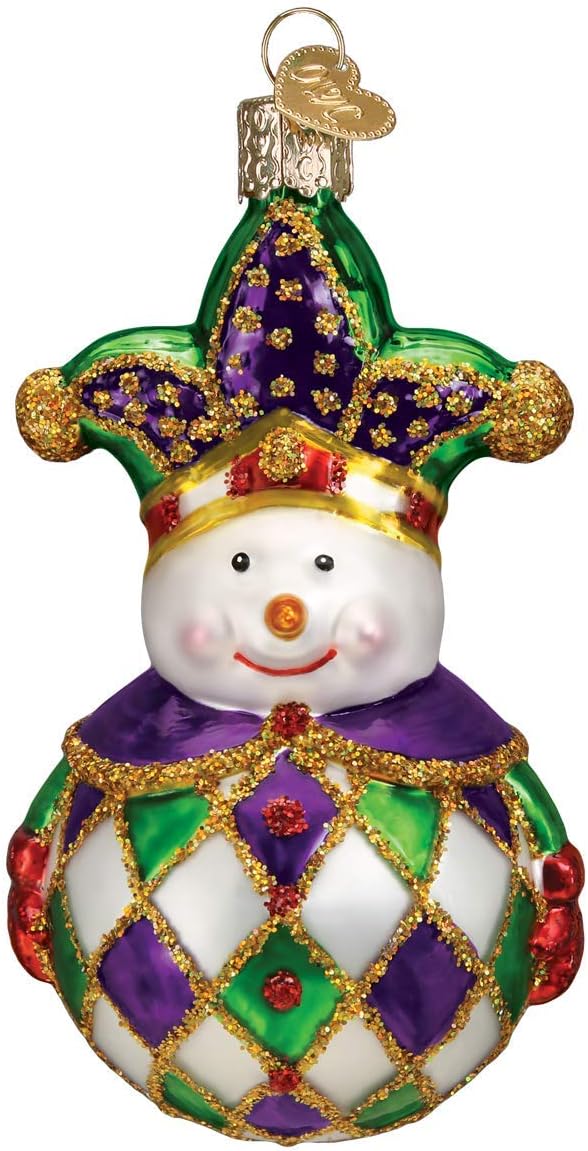 Old World Christmas Harlequin Snowman Glass Ornament Free Box 24193 New