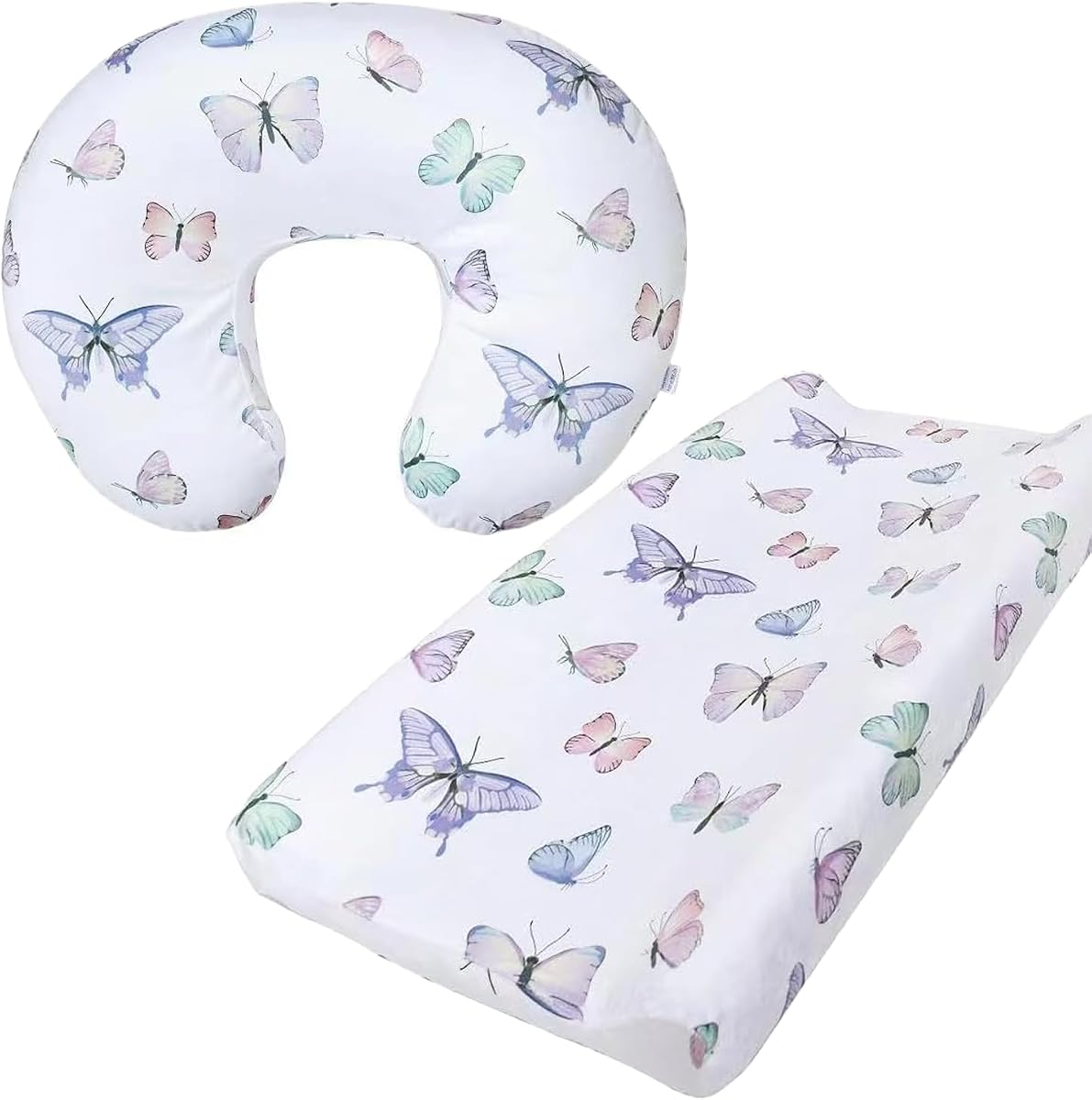Minky Nursing Pillow Cover Breast Feeding Pillow Cover Slipcover U Shape for Baby Boy Girl,Cover Only(Pillow & Pad Cover Butterfly, Pack of 2)