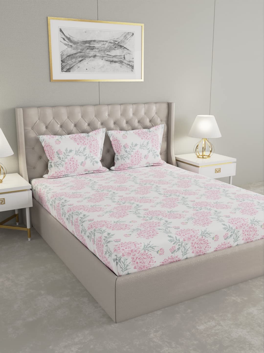 Raymond HomeKing Flat Sheet Super Soft 200 TC Pure Cotton (274x274 cm, 50x75 cm) Flat sheet & 2 PillowCases| Pink & Green