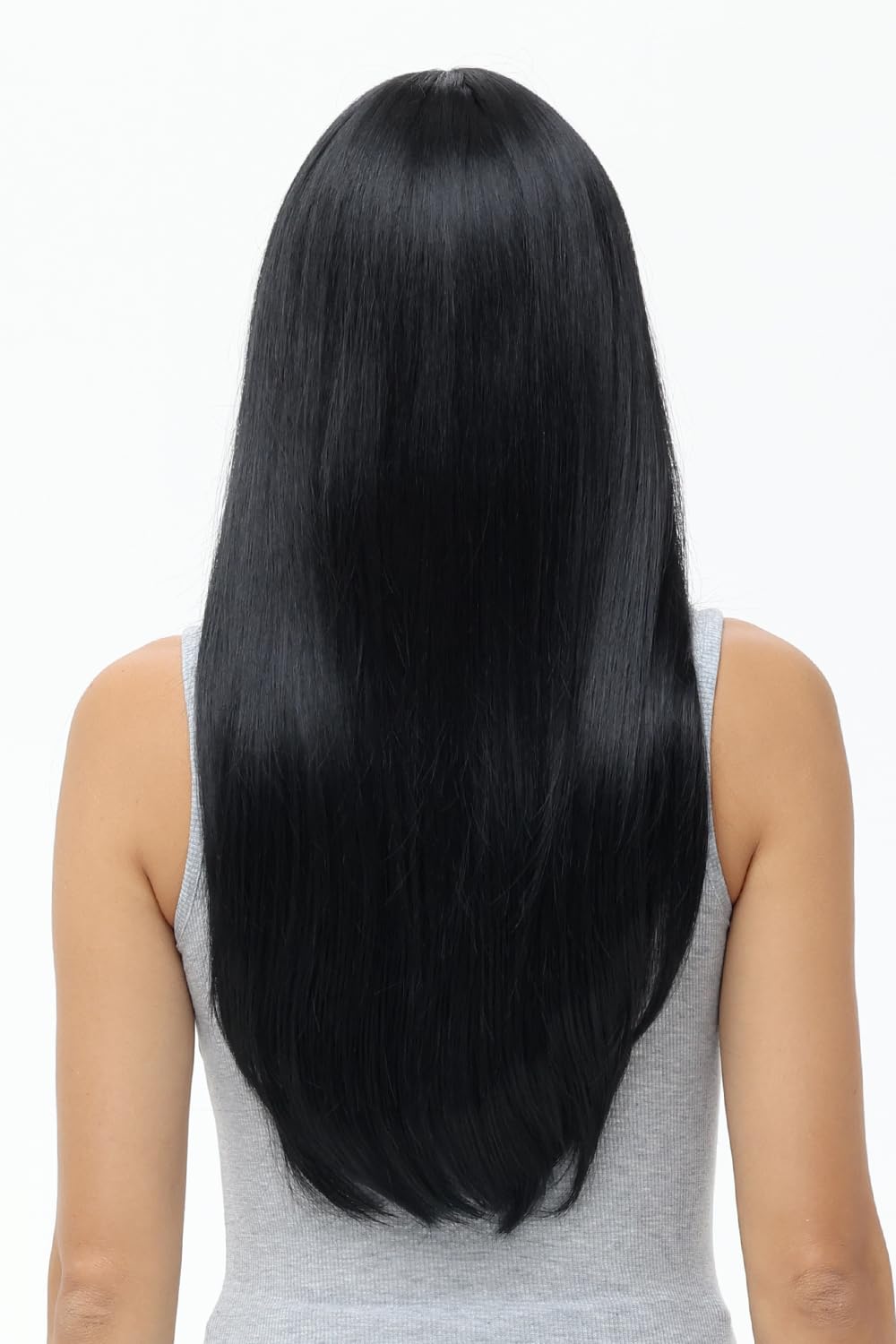 BUYOGET Long Wigs for Women with Fringe Adjustable Straight Synthetic Hair Wig Cosplay Daily Use Wigs 24 inch Natural Black - Image 4