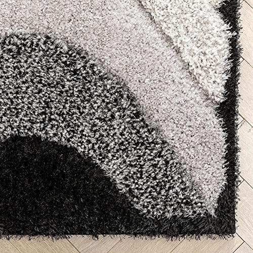 Image of 3D Wave Design Shaggy Rug 3x5 ft Ultra-Soft, Thick, Fluffy Carpet for Living Room, Bedroom Black and White Gradient
