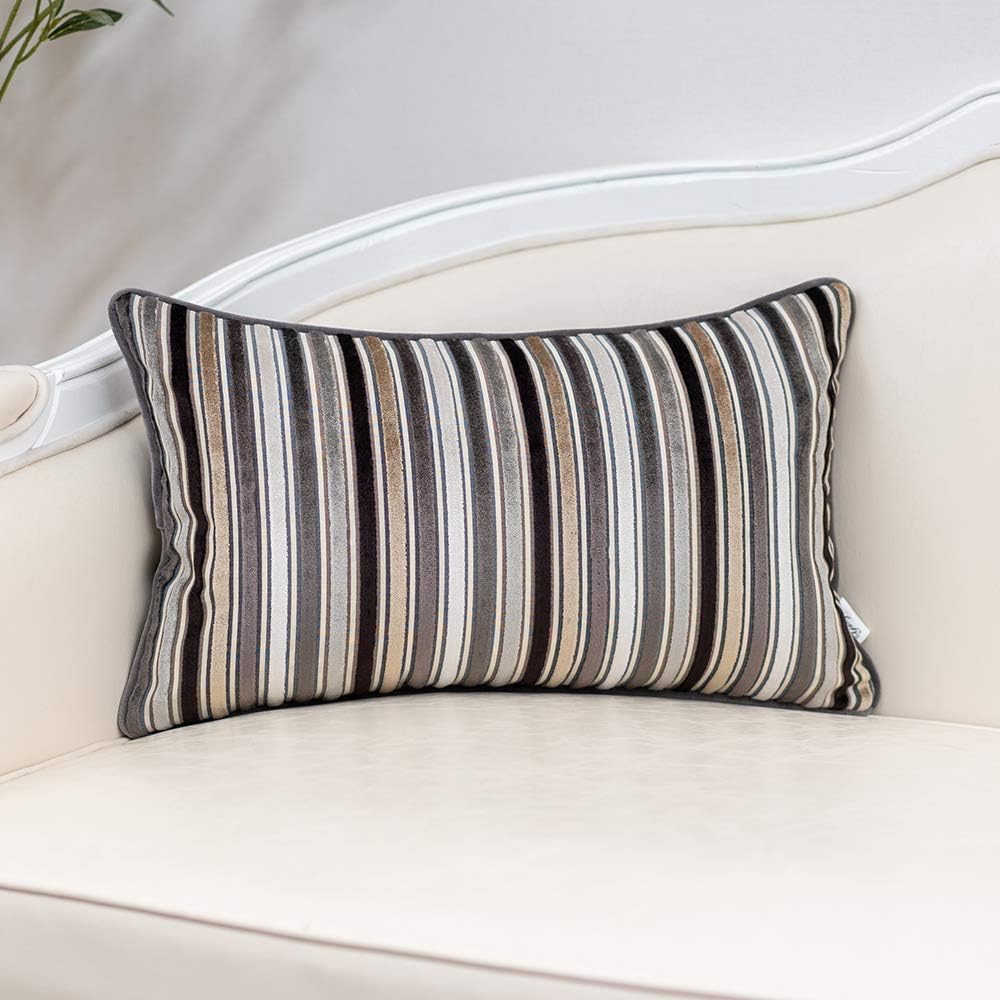 Yangest Grey Striped Throw Pillow Cover — Multicolor Velvet Cushion Cover — Zippered Rectangular Pillowcase for Sofa Couch Bedroom Living Room Home Decoration (Grey, 20" x 12", Pack of 1)