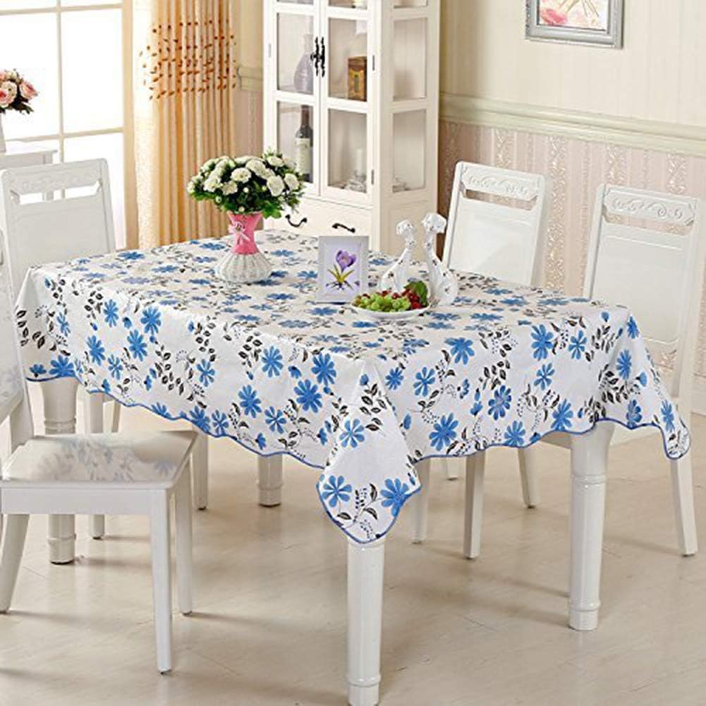 LikeYou Simple Style Table Cloth Flannel Fabric Durable, Environment-Friendly PVC Table Cover Oil Proof, 60 Inch By 102 Inch, Blue/Black …(60Wx102H, Blue/Black)